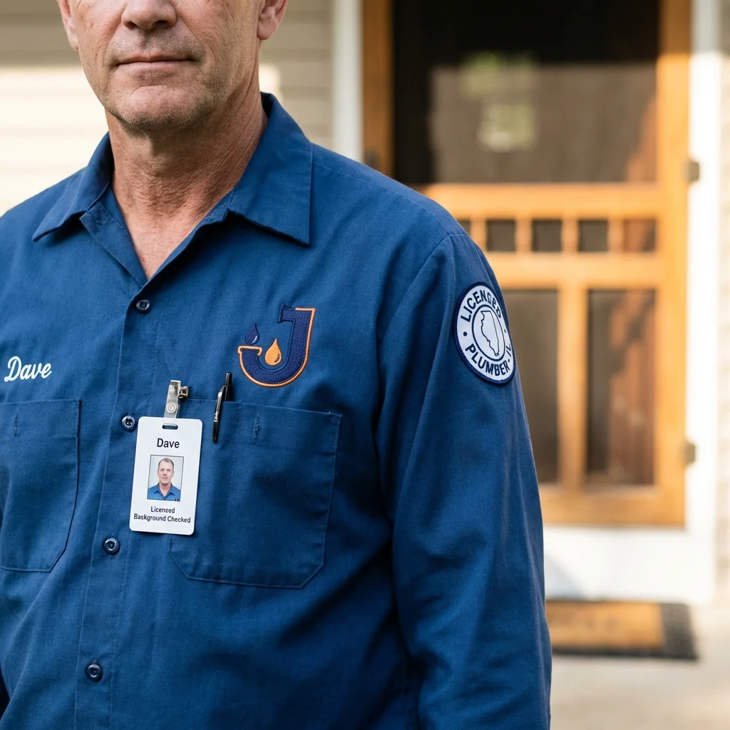 Licensed plumber showing ID badge in Hillsdale, NJ