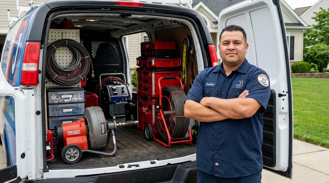 Professional drain cleaning equipment and Johns Plumbing LLC plumber in Hillsdale