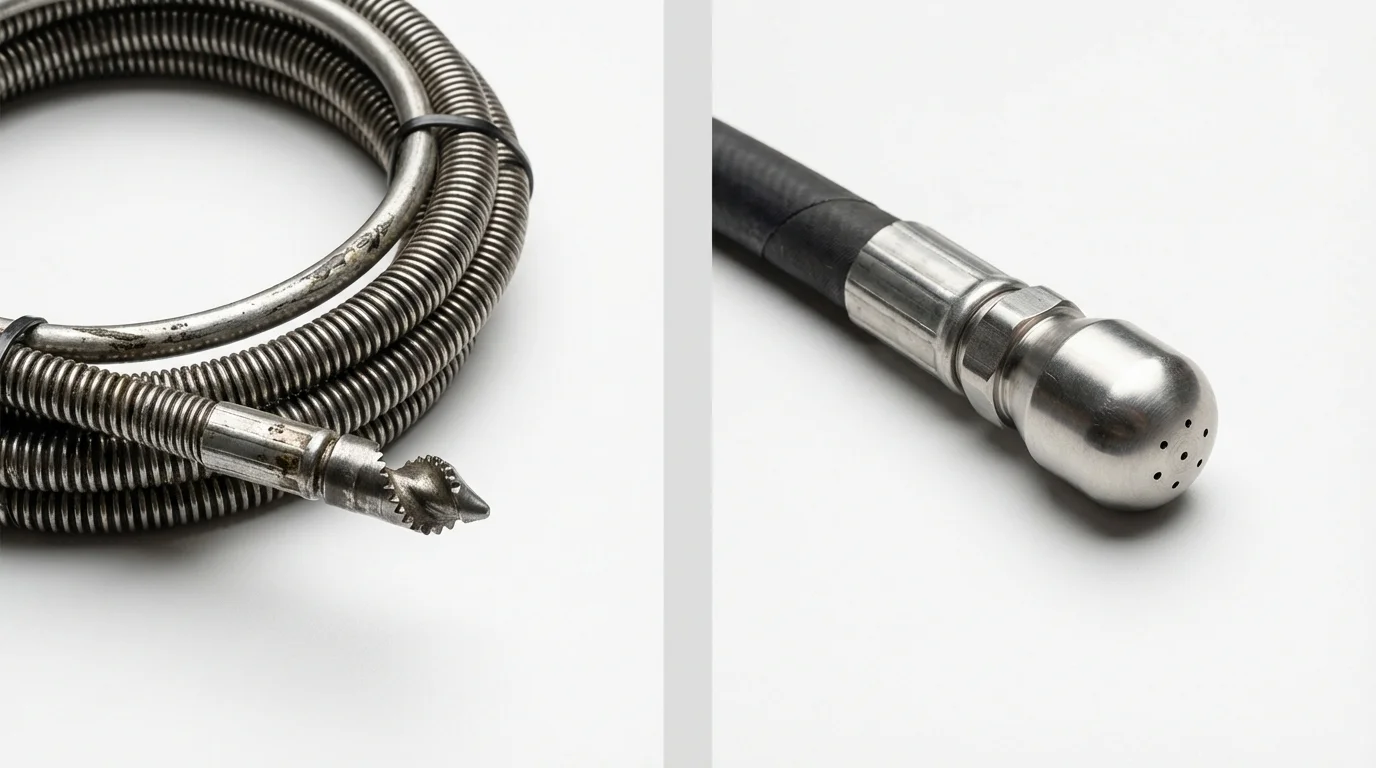 Drain snake cable and hydro jetting nozzle used for drain cleaning in Hillsdale, NJ