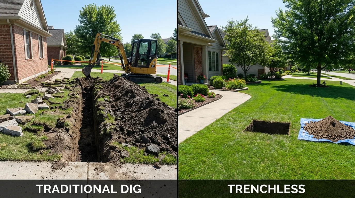 Trenchless sewer repair with minimal yard damage versus traditional excavation in Hillsdale, NJ